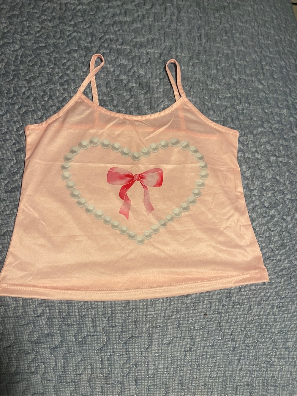 Pink Heart Bow Cami Tank Top